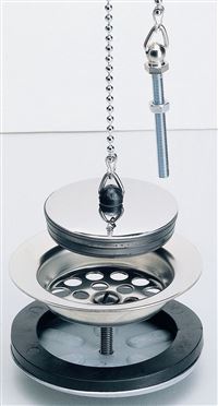 Bonde et vidage évier inox 50 mm 0204311 avec trop-plein et siphon réglable  en hauteur bouchon chaînette, 2 cuves Nicoll